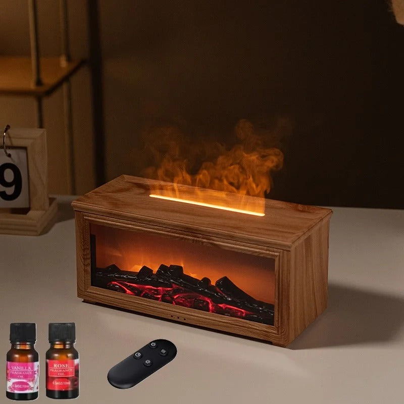 ElysianMee Simulated Fireplace Aroma Diffuser & Humidifier with Essential Oils Set – USB Powered, Remote Control