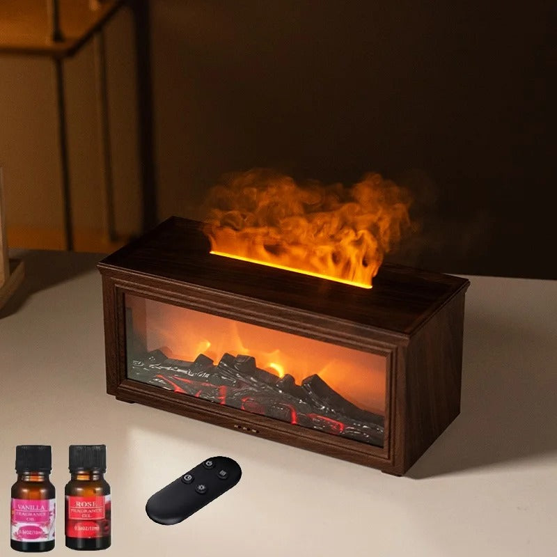 ElysianMee Simulated Fireplace Aroma Diffuser & Humidifier with Essential Oils Set – USB Powered, Remote Control