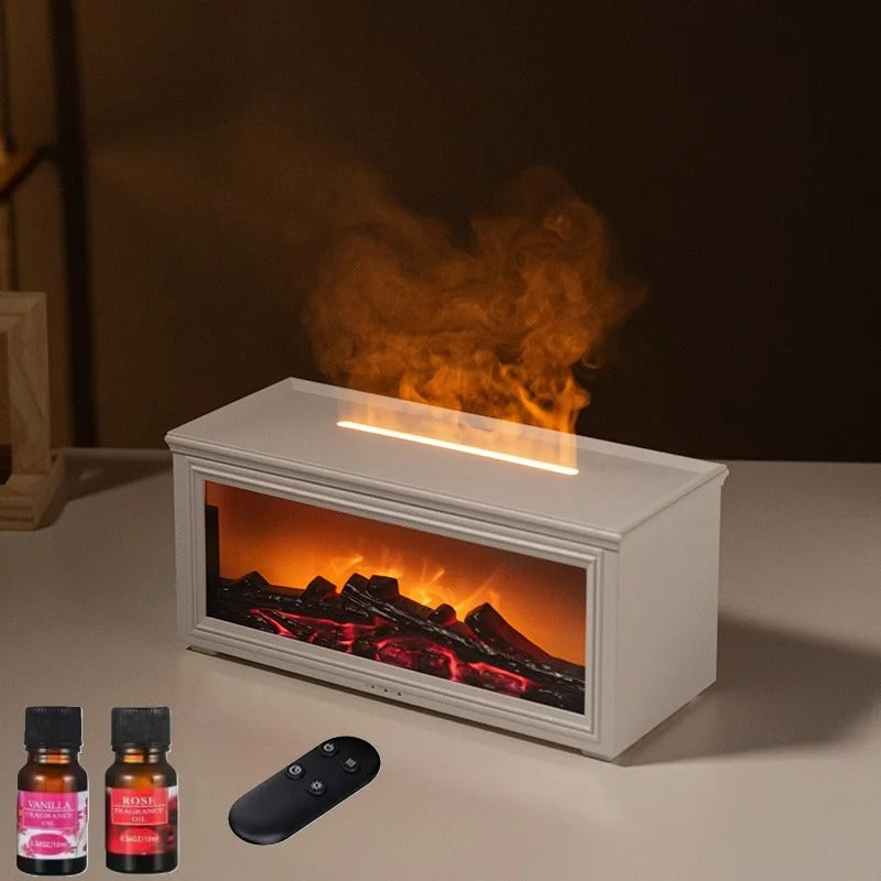 ElysianMee Simulated Fireplace Aroma Diffuser & Humidifier with Essential Oils Set – USB Powered, Remote Control