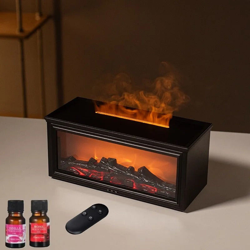 ElysianMee Simulated Fireplace Aroma Diffuser & Humidifier with Essential Oils Set – USB Powered, Remote Control